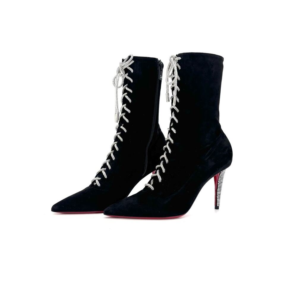 NEW Christian Louboutin Astrid Lace Strass Booty 85 Embellished Boots 37 - Picture 4 of 10